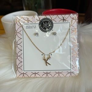 Modern Expressions Letter K Necklace and Studs